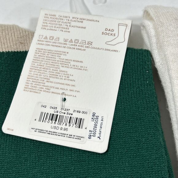 NEW American Eagle 2 Pairs Dad Socks-One Size- Green Tree+Santa Christmas Winter - Picture 6 of 10